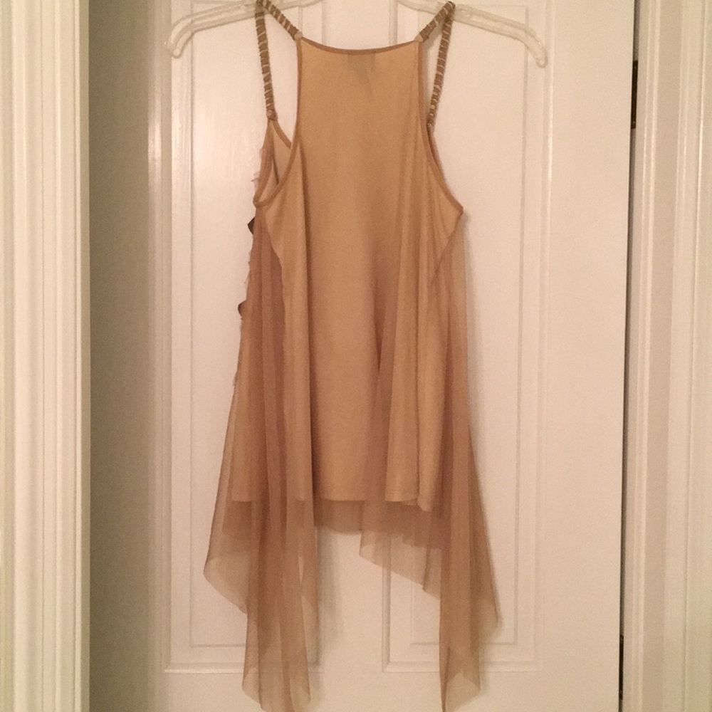 Braided Strap Round Neck Tank Cami Top Neutral Sheer & Lined Flowy Hem - Picture 3 of 5
